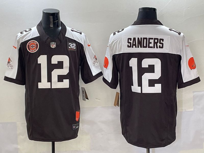 Men 2025 Cleveland Browns #12 Sanders Brown white Throwback Three generations Nike Limited NFL Jersey style 1
